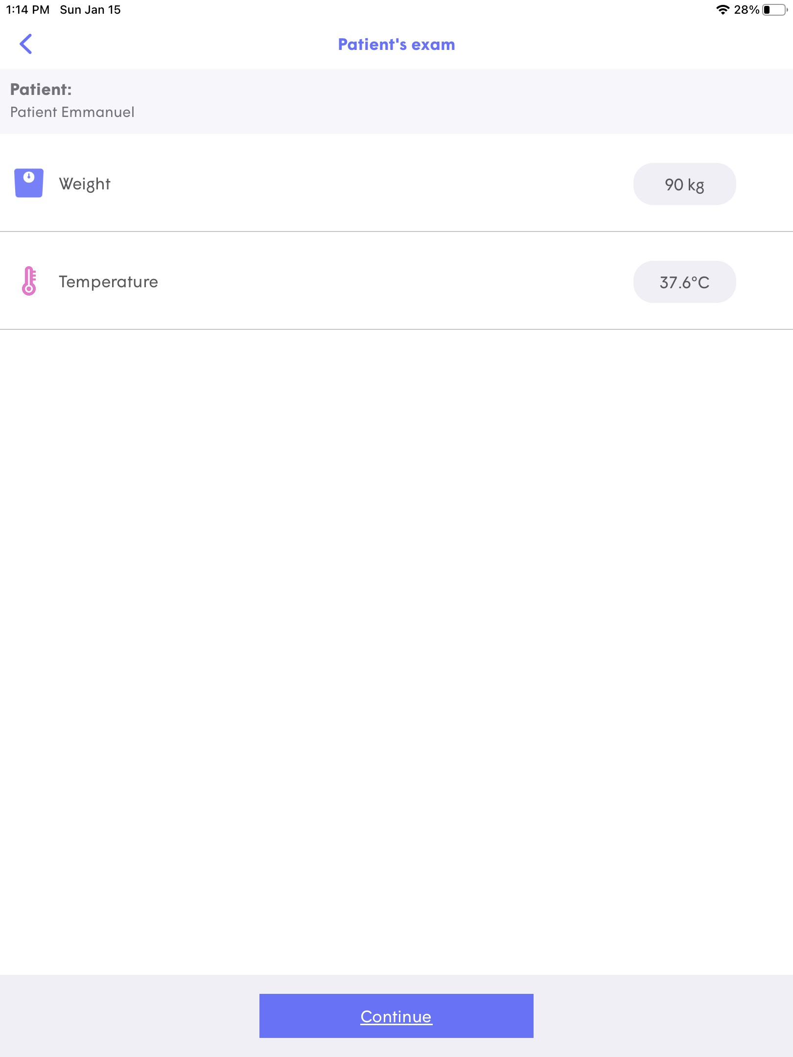 Patient submitted exams list