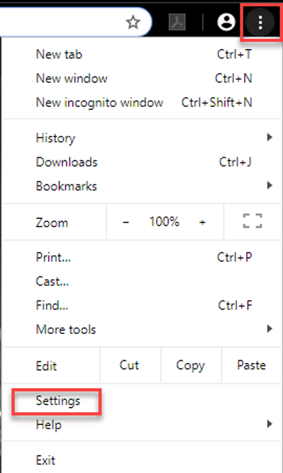 Chrome Menu Settings