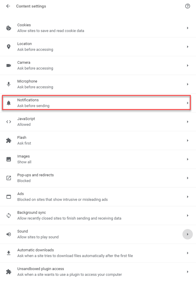 Site Settings Notifications