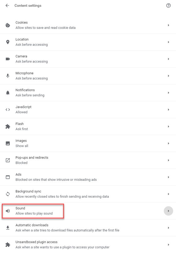 Additional Content Settings Sound